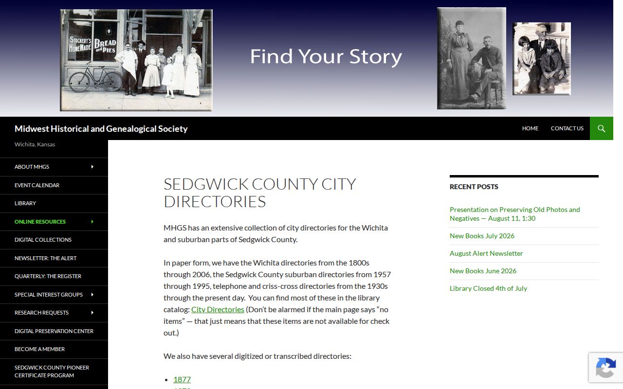 Midwest Historical and Genealogical Society Sedgwick County city directory holdings