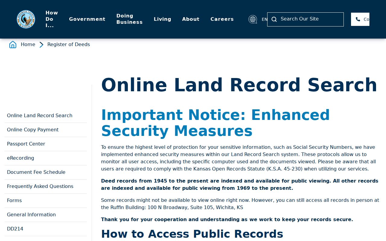 Sedgwick County residents directory deed search guide