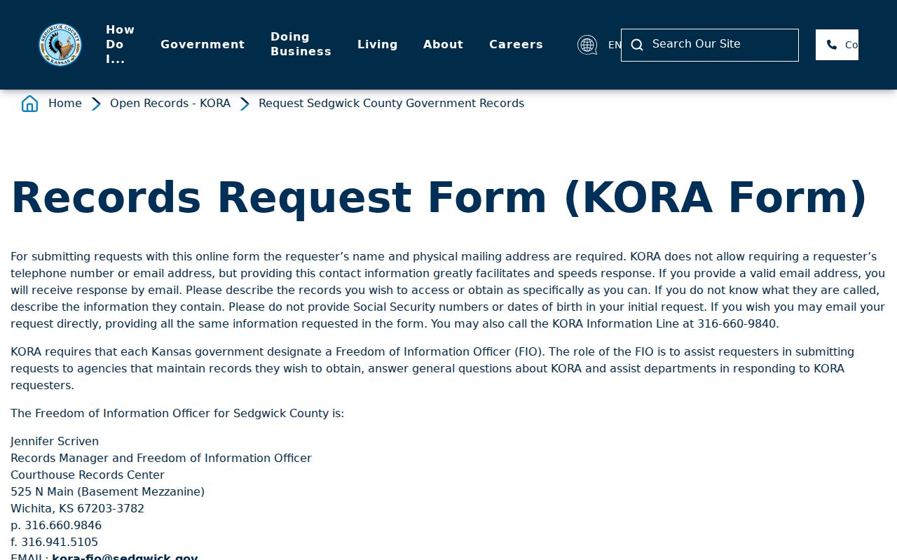 Sedgwick County residents directory open records request
