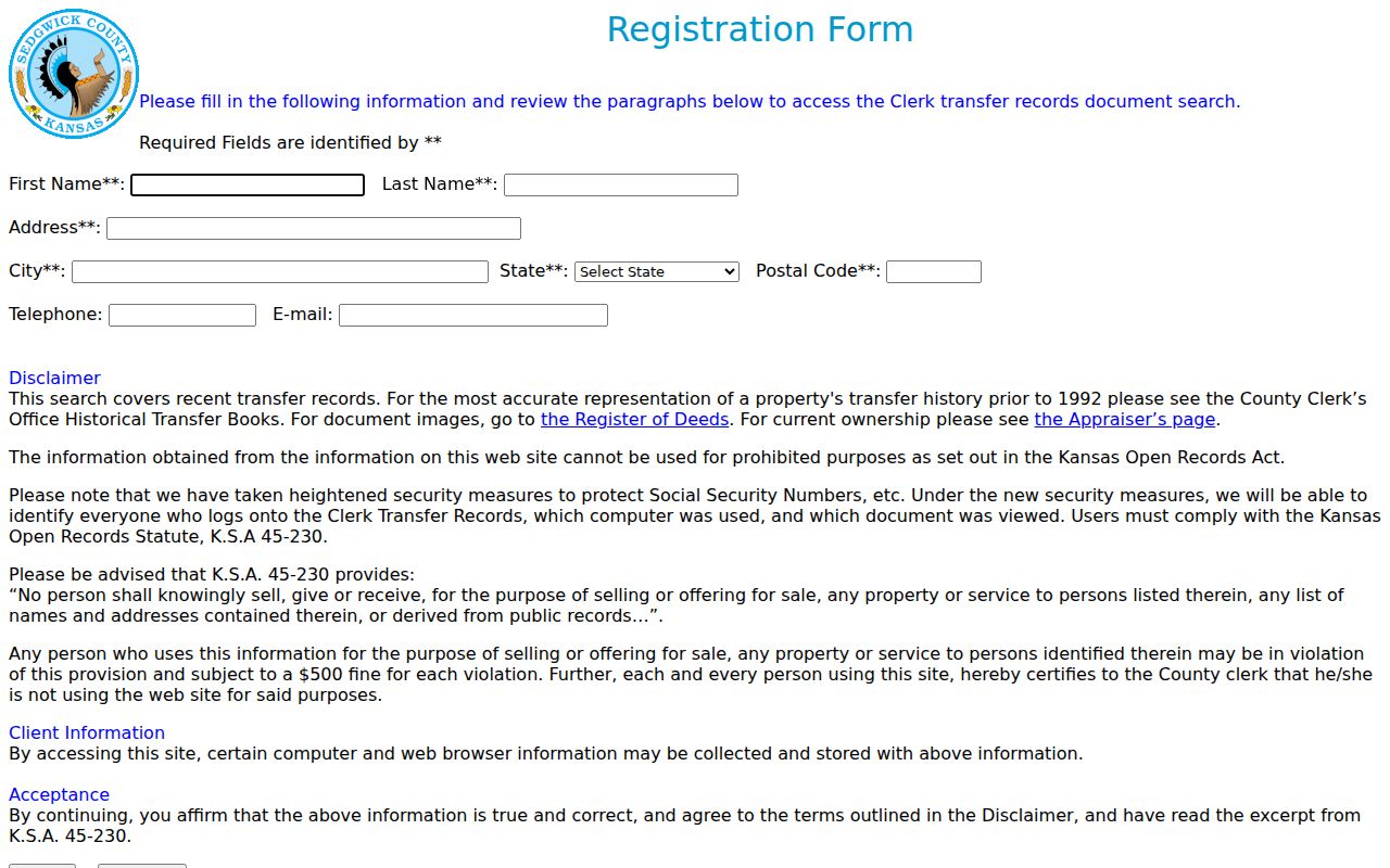 Sedgwick County previous residents County Clerk transfer access