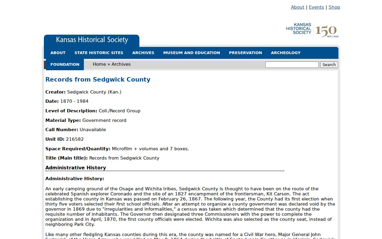 Sedgwick County previous residents historical archives