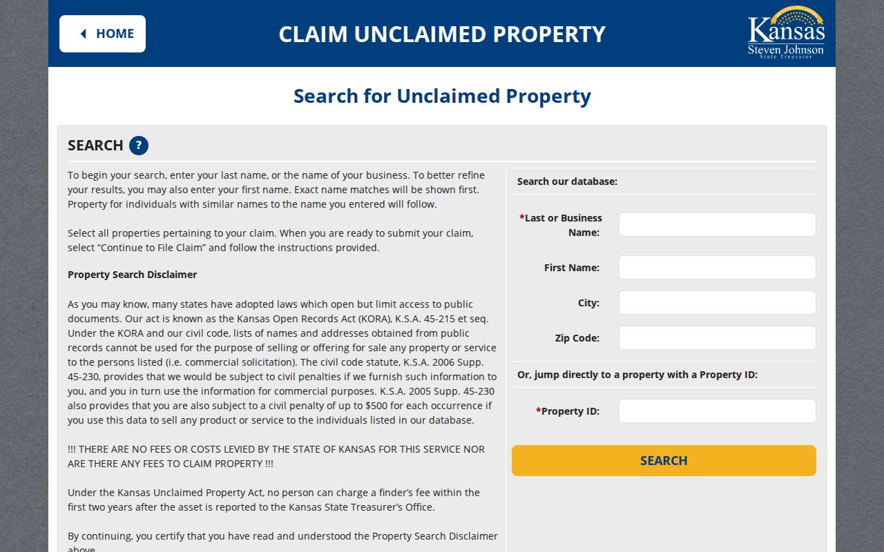 Sedgwick County resident lookup using Kansas unclaimed property