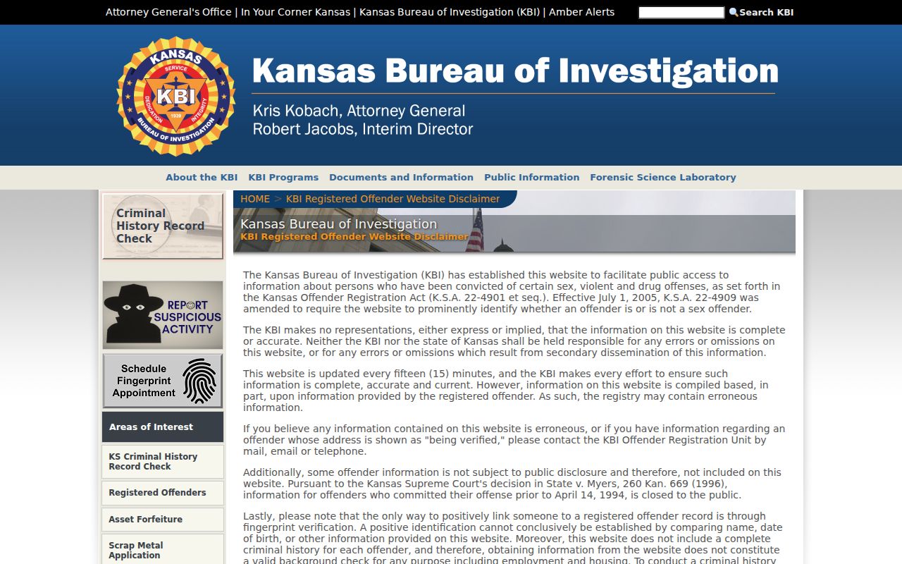 Sedgwick County resident lookup at KBI registered offender information